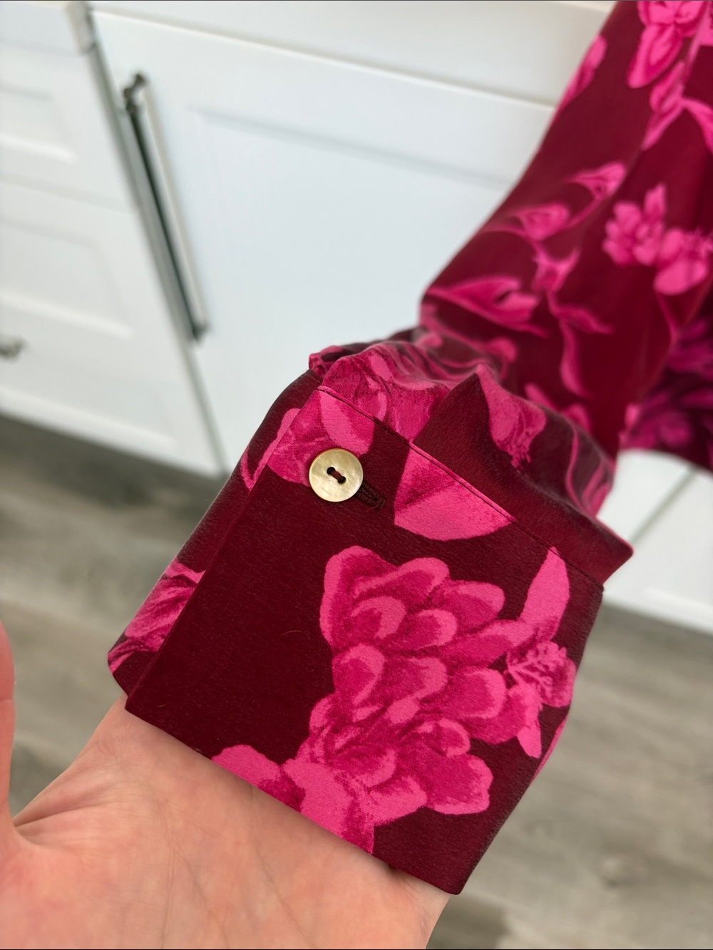 Joie silk Button-Down Floral Blouse in Berry and Hot Pink - Picture 4 of 6
